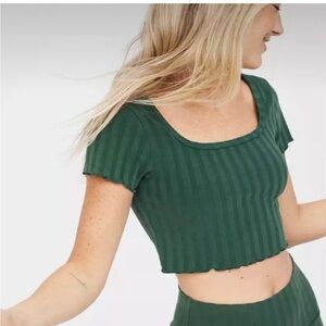 Aerie Offline Green Ribbed Crop Top